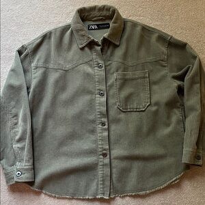 Zara Khaki Corduroy Button-Up Shirt size small fits medium